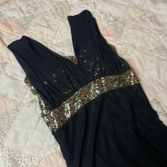 no brand y2k gold sequined black mini dress with rouched sides size small - Picture 2 of 7